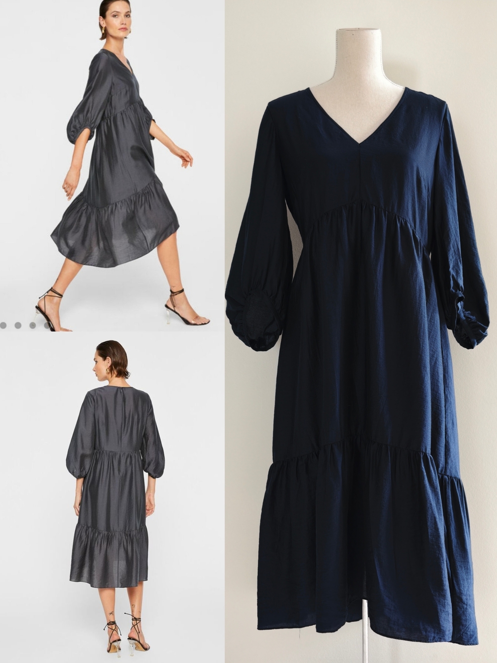 Like New Club Monaco Easy Midi Tiered Dress In Navy - Picture 1 of 16